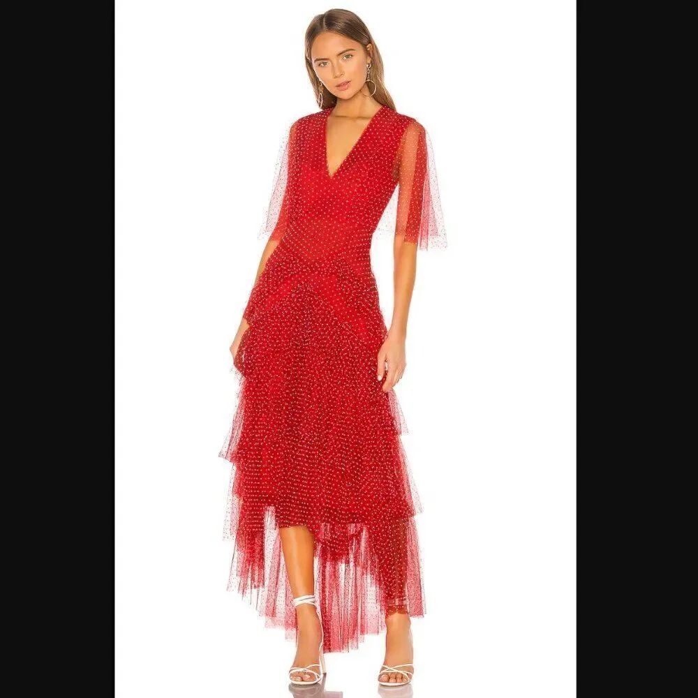 NWT BCBGMAXAZRIA Tiered Polka Dot Gown | Size 0